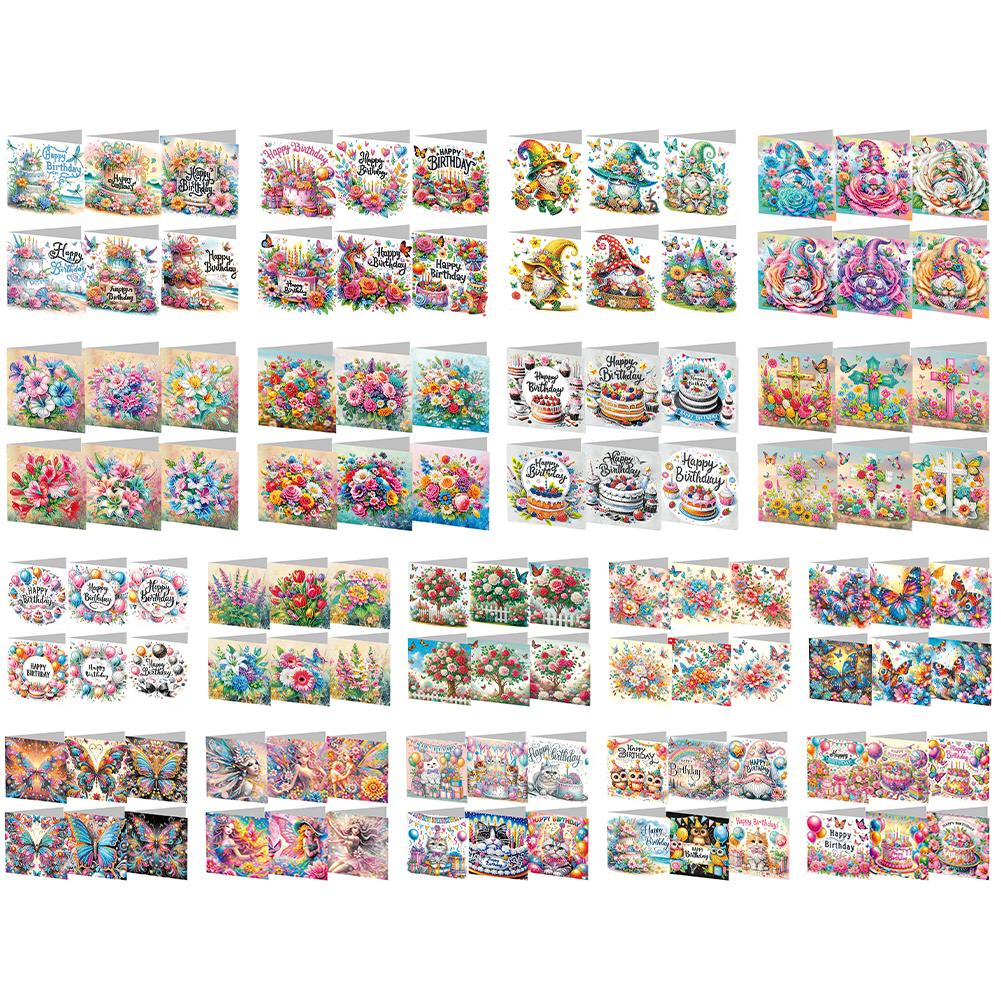 6pcs Diamond Painting Gift Card DIY Diamond Art Greeting Cards Diamond Painting Greeting Thank You Card Arts Crafts for Birthday