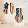 Women Plus Size Two Piece Dress Set Three Quarter Sleeve Eagle Star Striped Printed Long Dress