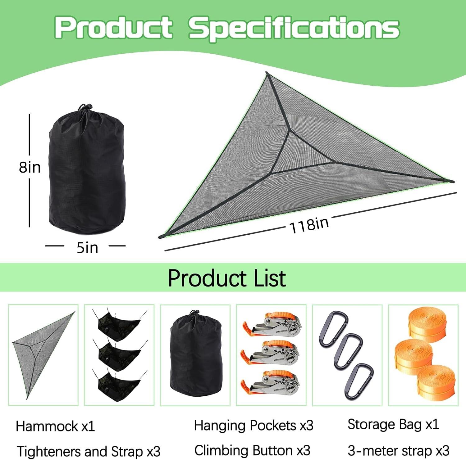 

Гамак для кемпинга на открытом воздухе, 3-точечный дизайн, портативный многофункциональный треугольный гамак для нескольких человек 2.8 meters