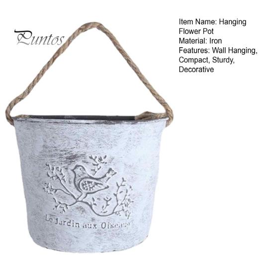 Wall Mounted Flower Holder Vintage Iron Hanging Planter, Rustic Bird Metal Pot with Rope, Vase Small Bucket for Garden Patio Balcony Decor,