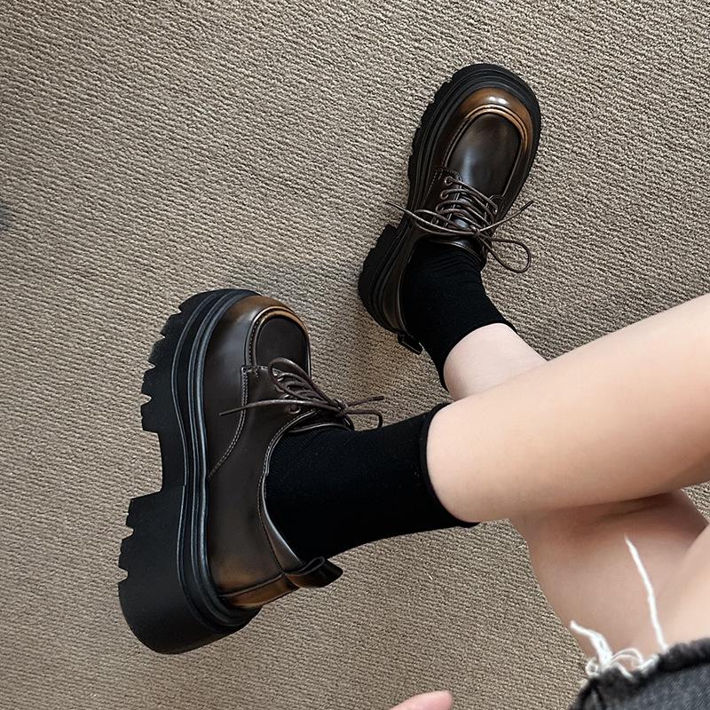 British style small leather shoes women's 2025 spring new retro Japanese thick-soled heightening lace-up Internet celebrity loafers women's single s