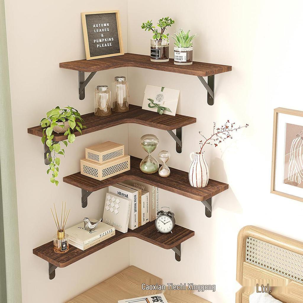 Country-Style Solid Wood Corner Floating Wall Shelf & Organizer