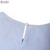 ZANZEA Women Casual Round Neck Loose 3/4 Sleeve Stripe Blouse