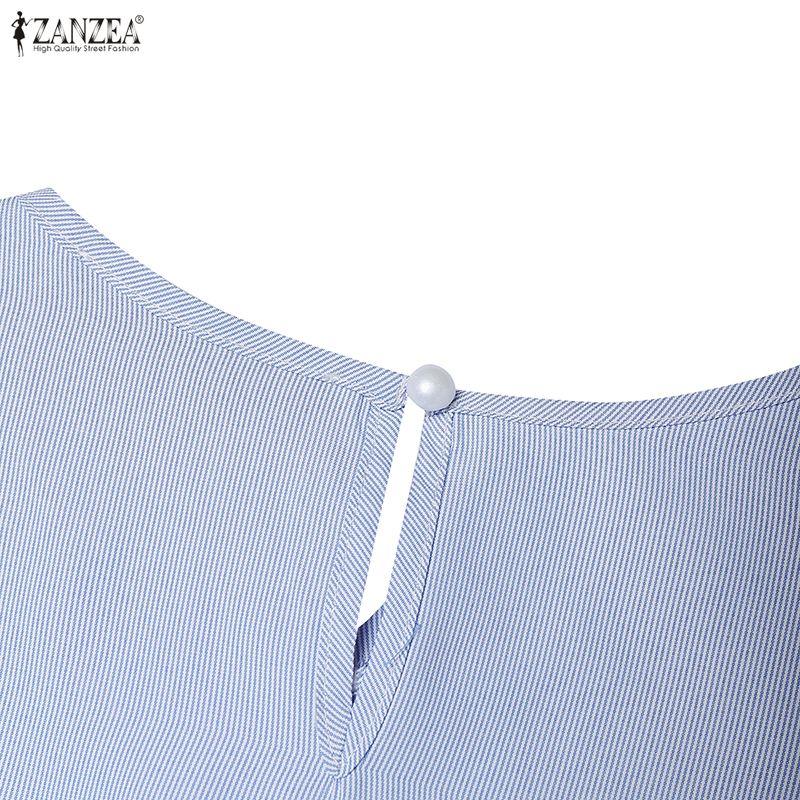 ZANZEA Women Casual Round Neck Loose 3/4 Sleeve Stripe Blouse