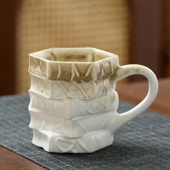 250ml Hand-painted Ceramic Book Stack Coffee Mug 3D Painted Heat-Resistant Cup Teacher Appreciation Mug Decorative Literary Cup