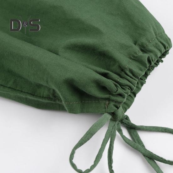 Damenkleid mit schrägem Halsausschnitt, gerafften langen Laternenärmeln, lockere, reine Farbe, plissiert, volle Länge, Urlaub, Strand, Robe, Maxikleid