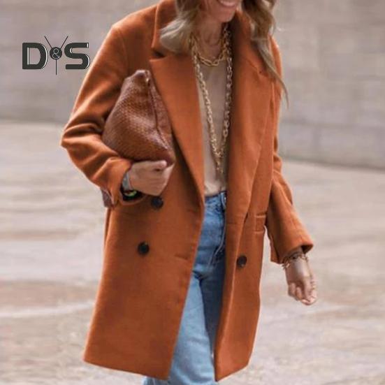 Casaco de inverno feminino trespassado gola virada para baixo mangas compridas botões cardigan plus size comprimento médio casaco de lã para exterior