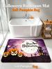 Happy Halloween Bath Mat Pumpkin Ghost House Bat Pattern Non‑Slip Absorbent Floor Rug for Bathroom Entryway Home Halloween Party