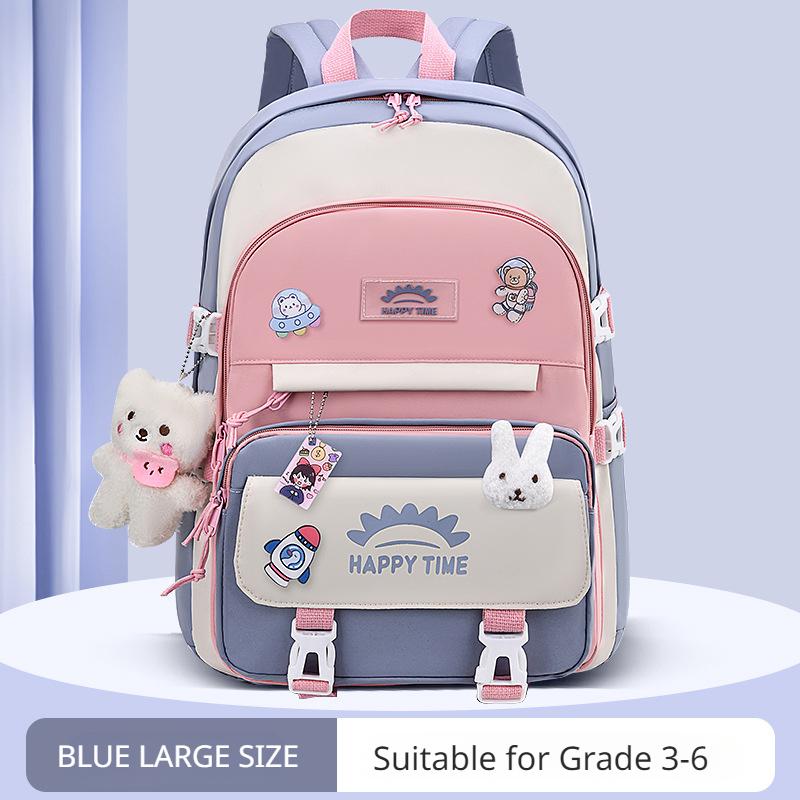 Frische Patchwork-Handtasche im College-Stil, superleichter Rucksack zum Schutz der Wirbelsäule, niedliche Cartoon-Schultasche für Mädchen und Jungen