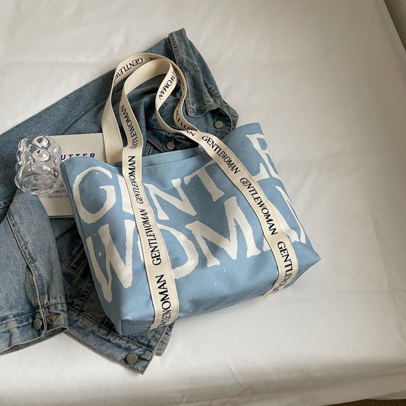 2025 Fashion Canvas Bag Lazy Wind Japanese Large Capacity Student Canvas Bag Alphabet Strap Handbag Tote Bag