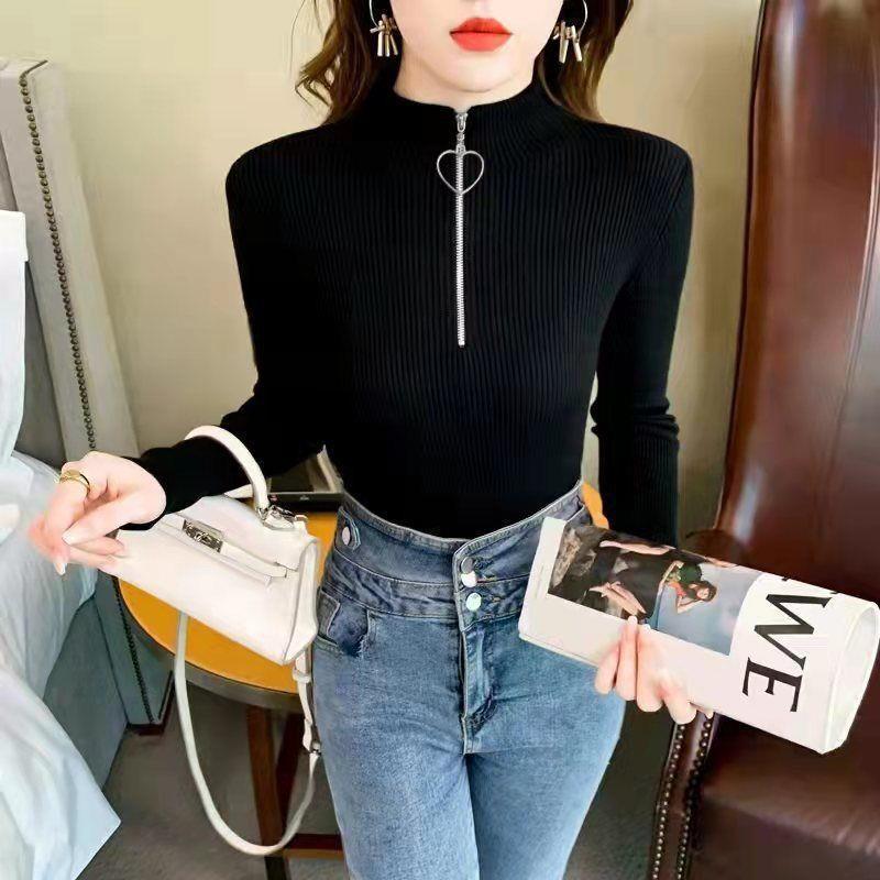 

Осень/Зима 2022 Корейский стиль Полувысокий воротник Вязаный Приталенный Свитер на молнии L