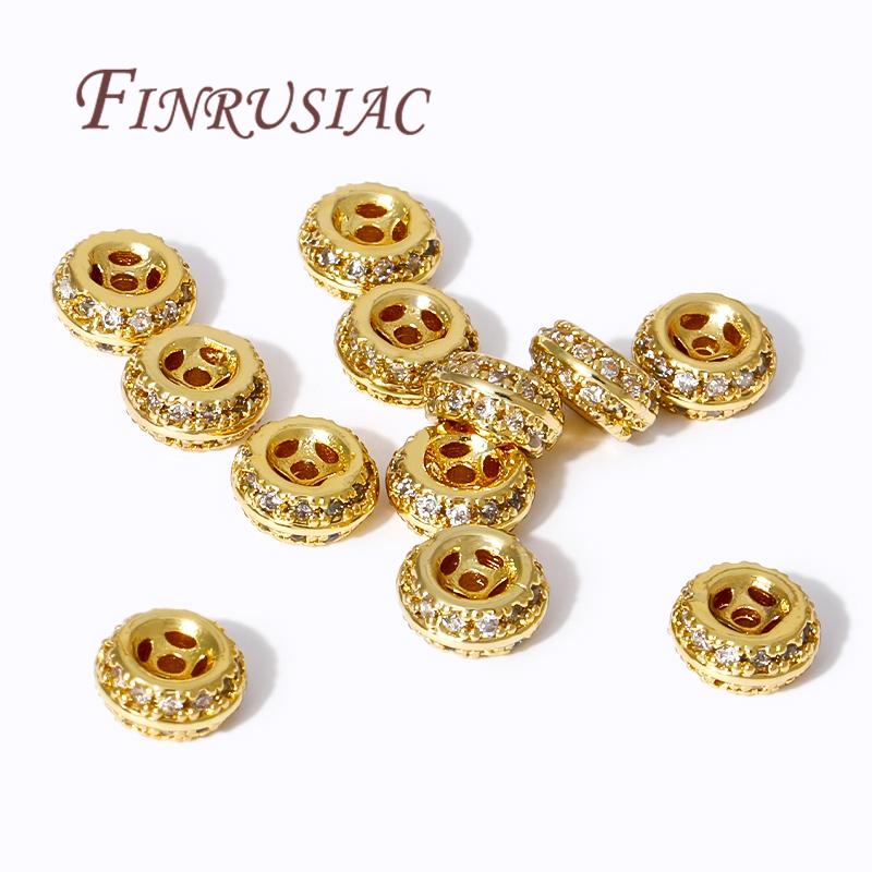 18K Gold Plated Brass Zircon Spacer Bead Accessories For Bracelets,Metal Beads,Separators For Beads,DIY Jewelry Making Supplies