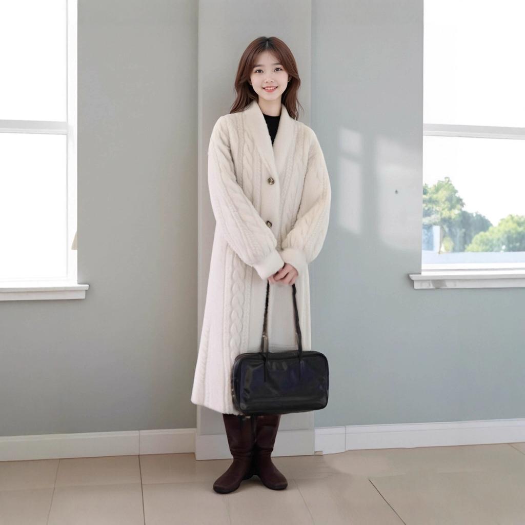 Autumn and winter new temperament twist woven imitation fur coat women's knee thickened medium and long coat fur integration