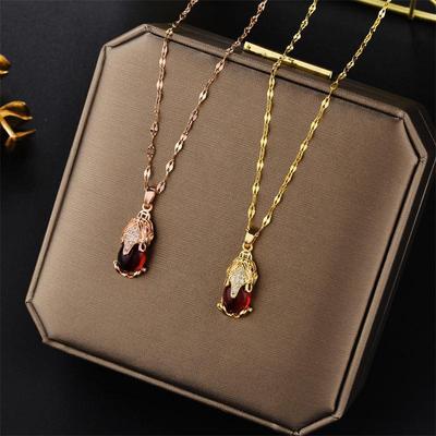 Gold Plated Red Lucky Pixiu Necklace - Trendy Clavicle Fashion Accessory for Women AVE