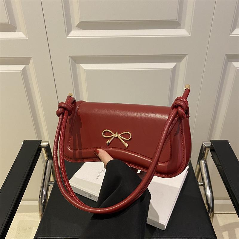 Korean version bow indentation 2025 new trendy fashion solid color design casual messenger portable small square bag women