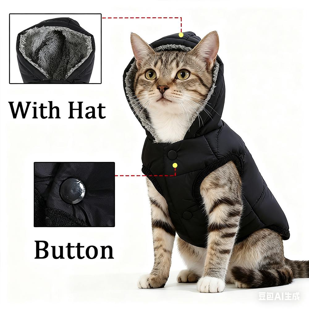 Cozy Pet Jacket Coat Soft Hooded Kitten Costume Winter Thicken Fleece Windproof Clothing With D-ring For Small Cats Sphynx Cat