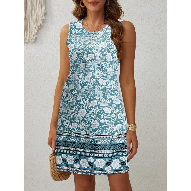 Summer New Women's Sleeveless Dress Butterfly Floral Pattern Round Neck Dress Elegant Temperament Fashion Women's Dresses