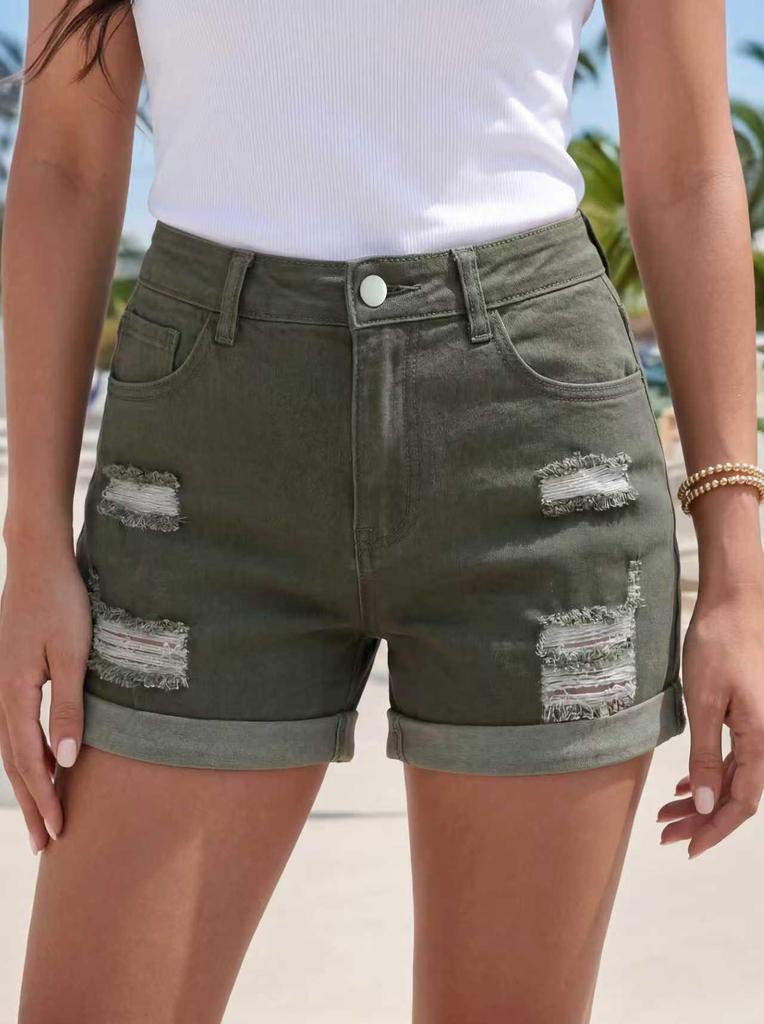 High-Waisted Women's Elastic Denim Street Style Shorts