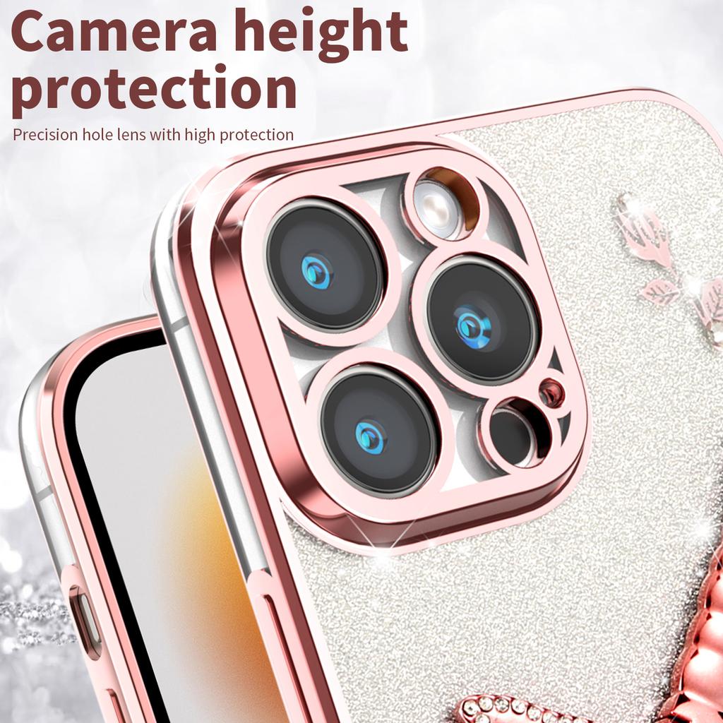 For iPhone 13 Pro Case Dragonfly Kickstand TPU Flowers Glitter Phone Cover