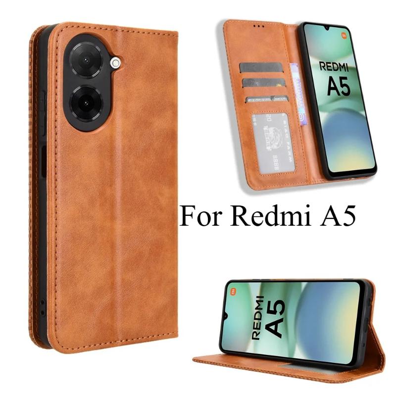 

Ретро-чехол-книжка из кожи для Xiaomi Redmi A5 4G, магнитный чехол-кошелек для Redmi A5 A 5 Turbo4 Pro POCO C71 F7 Ultra, сумки для телефонов For Redmi A5 4G чёрный