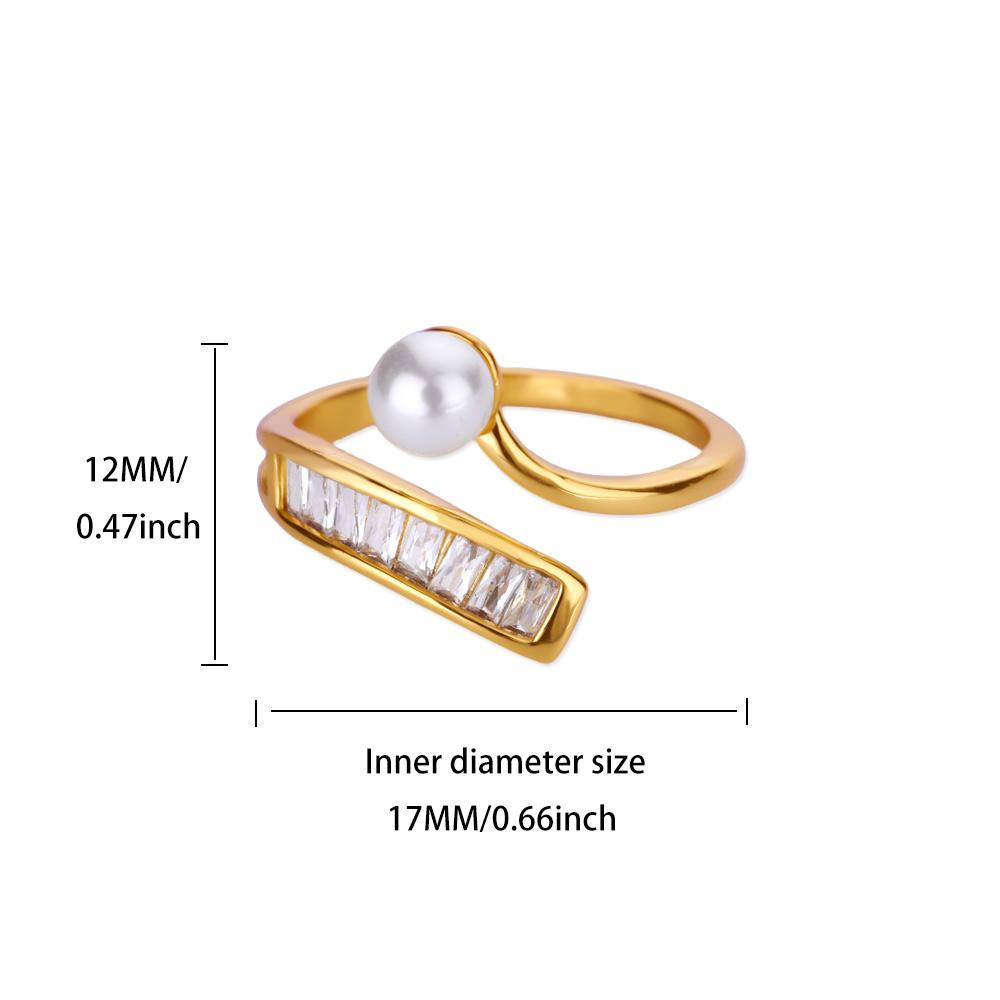 Luxury Bow Stainless Steel Rings for Women Cubic Zirconia Golden Ring Artificial Pearl Wedding Jewelry Fashion Accessories Gifts