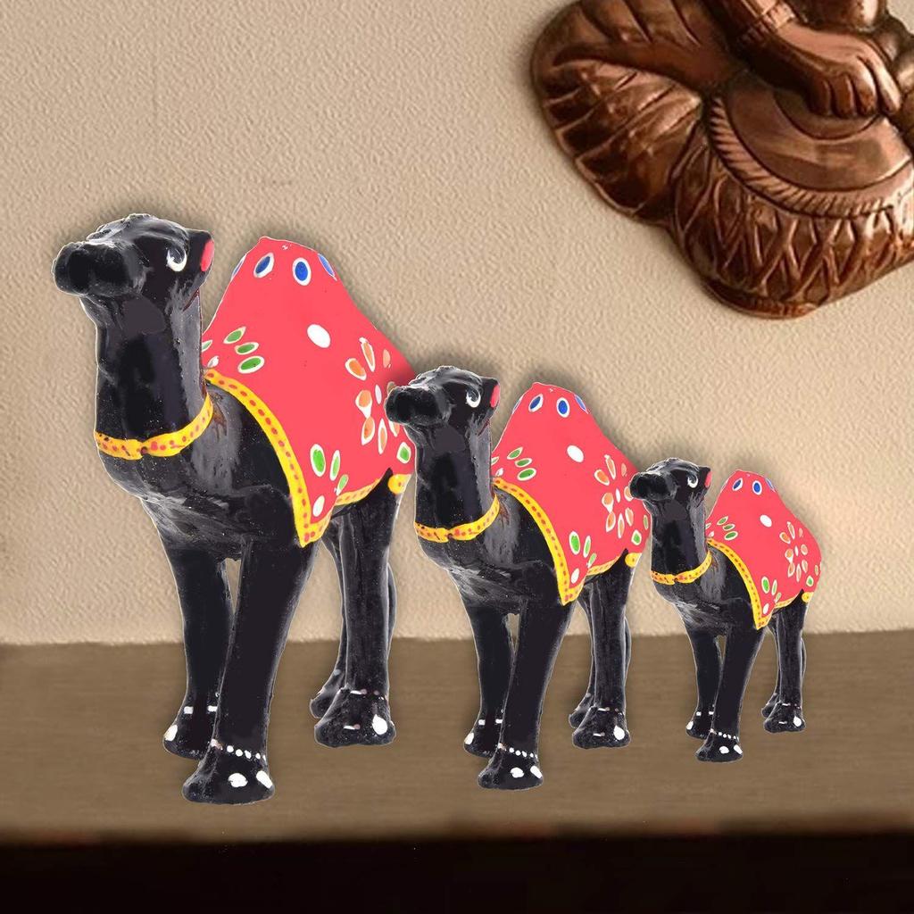 Black Handcrafted Paper Mache Camels Showpiece for Beautiful Home Décor Gifts (12x10x 8CM)- Set of 3