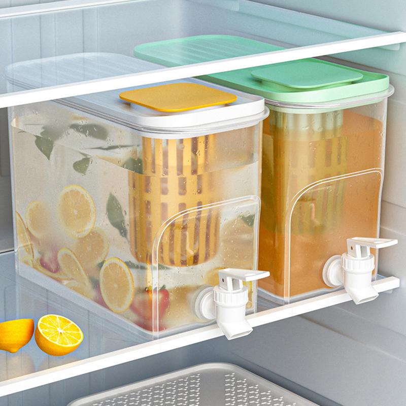 Large Capacity Water Jug With Tap For Refrigerator Cold Hot Beverage Storage Plastic Pitcher For Juice Iced Tea Kitchen Home Use Ice Box Set
