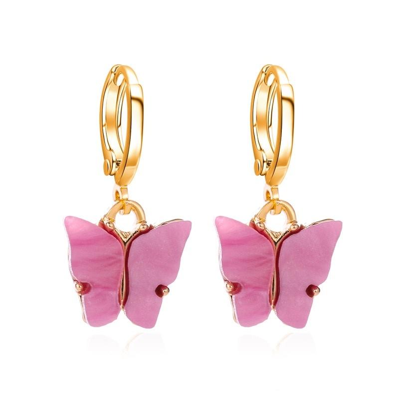 Colorful Acrylic Butterfly Pendant Women Hoop Earrings Trendy Alloy Circle Chic Girl Birthday Party Jewelry Brincos