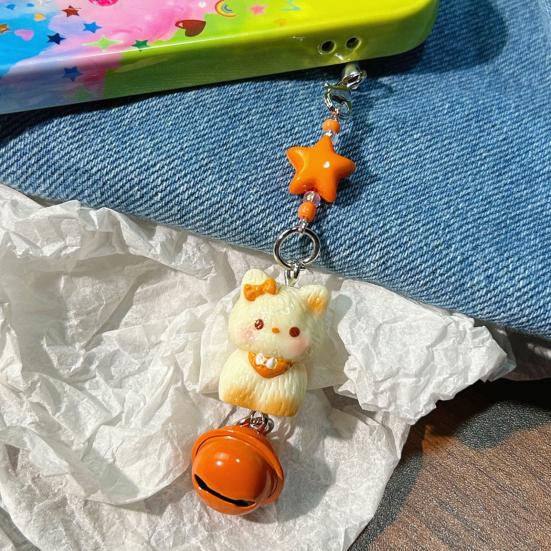 Bag Pendant Resin Star Cat Design Keychain with Bell Sound Mobile Phone Lanyard Stress Relief Hanging Buckle Lightweight Bag Hanger