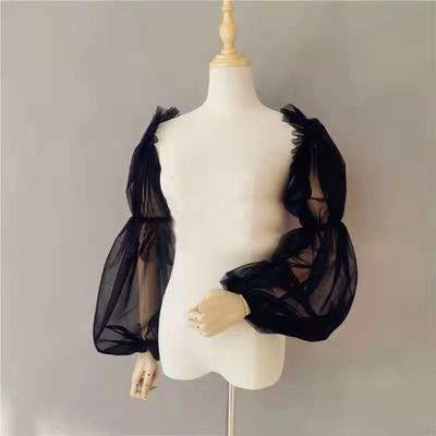 1 Pair Solid Color Lantern Sleeves Breathable Mesh Sleeves Wedding Arm Sleeves  for Women
