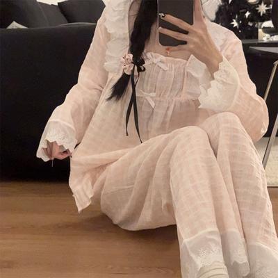 Damen Pyjamas Neue Herbst Frühling Langarm Weiche Nachtwäsche Set Gestreiften Palast Pyjama Frau Hause Nachtwäsche Set Strickjacke