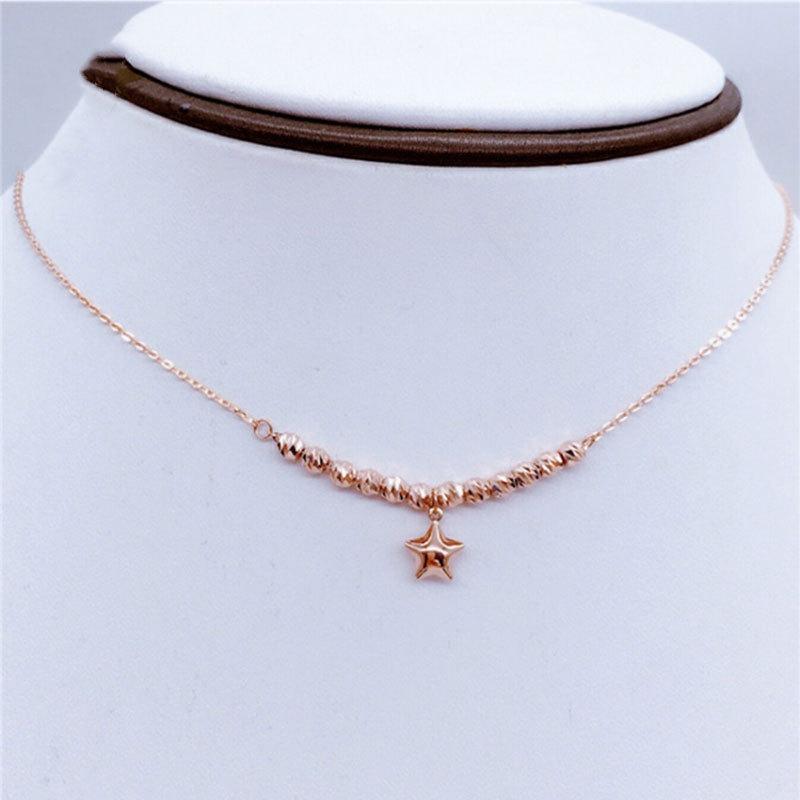 Purple Gold Pentagram Necklace, Shiny Rose Gold-Plated Color Gold Temperament Fashion Bead Necklace