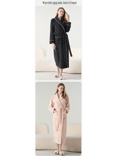 Velvet & Fleece Couple Pajamas: Unisex Long Bathrobe for Autumn/Winter