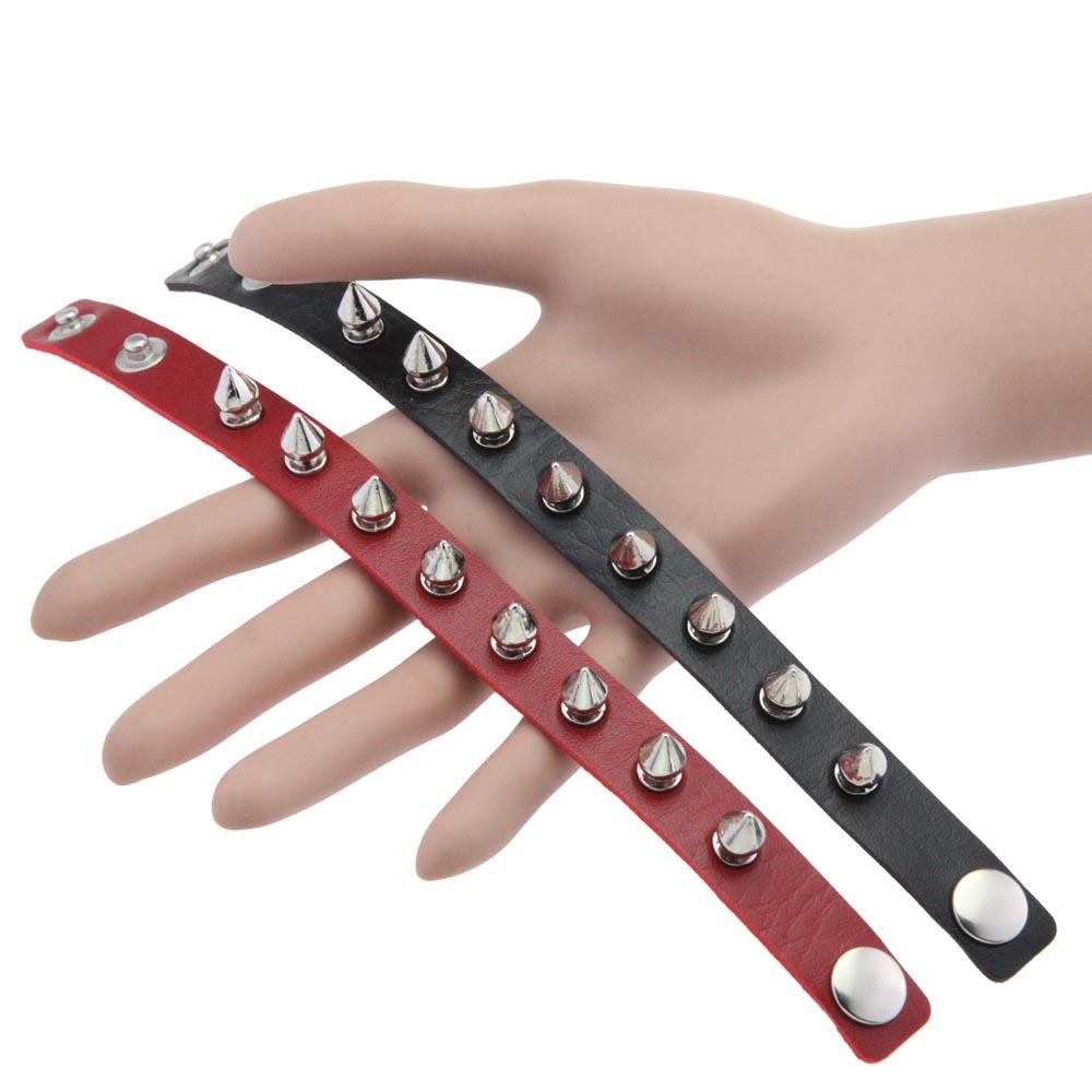 Punk Spike Cone Rivet PU Leather Bracelet, Adjustable Snap Button Gothic Rock Wrist Cuff Unisex Couple Jewelry