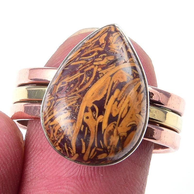 

Natural Maryam Jasper Gemstone 925 Sterling Silver TwoTone Gift Ring S.9 T7O02