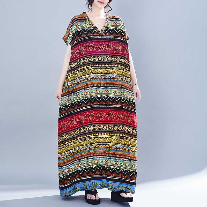 The Real Order Is In Stock and The New Bohemian Ethnic Style Printed Cotton and Silk Loose Robe Dress In Summer.