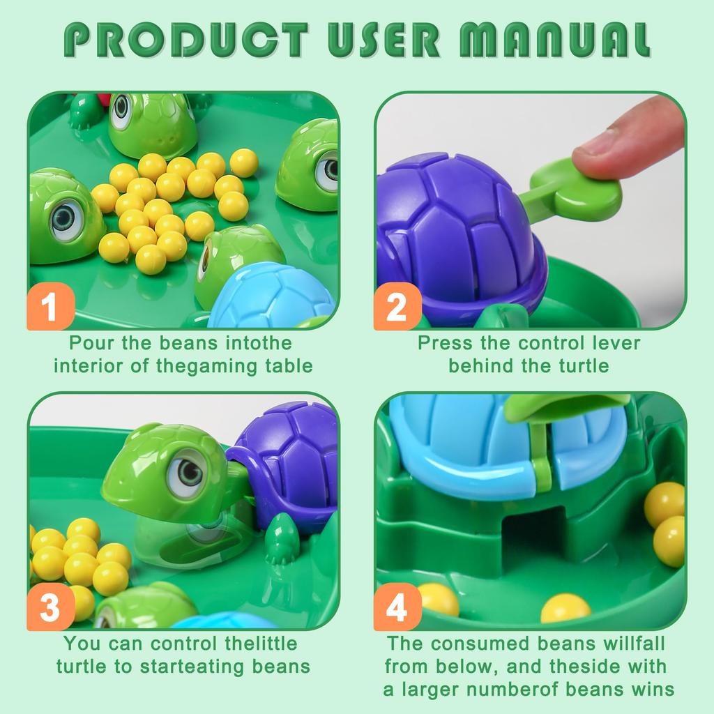 AIUAZA Hungry Turtles Board Hunger Box Board Turtle Bean Eating Board Party and Home Player Game Game, Game, Game, Toy, Toy, 2-4 (72 Beans)