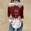 Women Fall Casual Long Sleeve Shirts Sweatshirt Vintage Printed High Neck Top Pullover