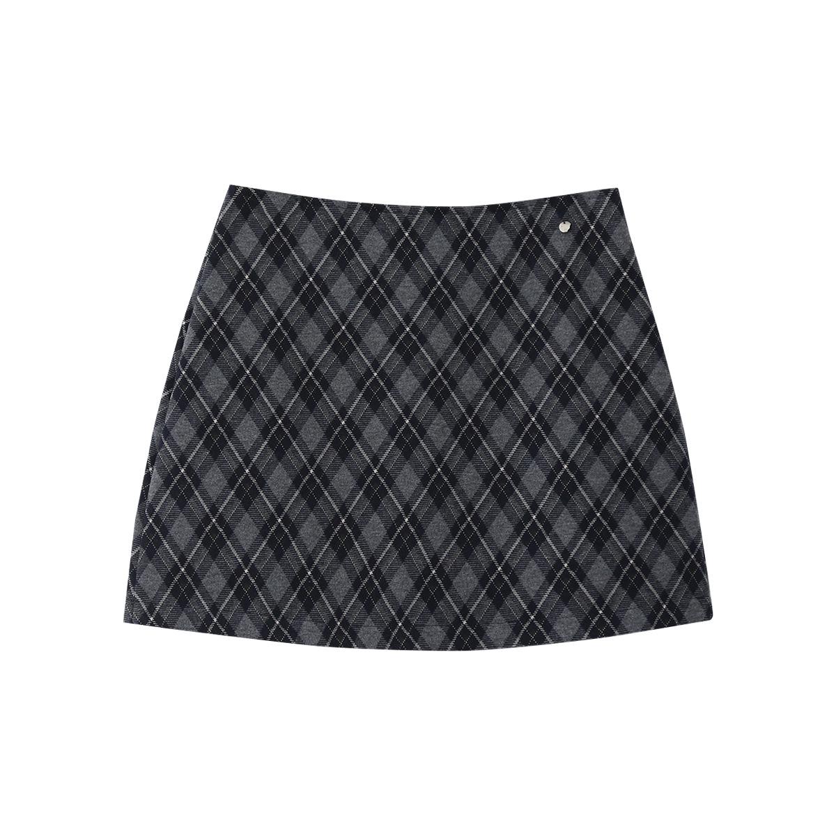 Ou Fan Retro Plaid High Waist Wool Pencil Skirt for Women M
