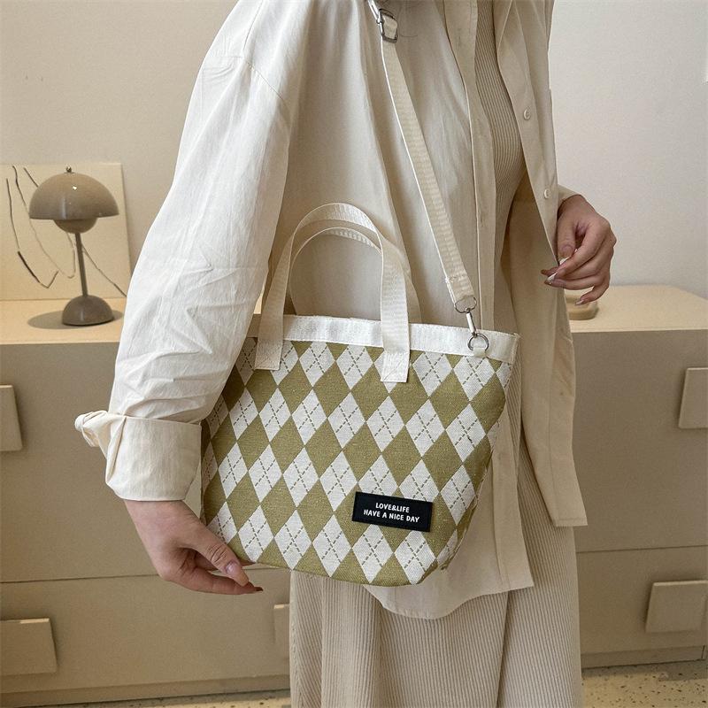 New Large-capacity Rhombus Tote Large Bag Large-capacity Canvas Bag Versatile Casual Fashion Shoulder Handbag