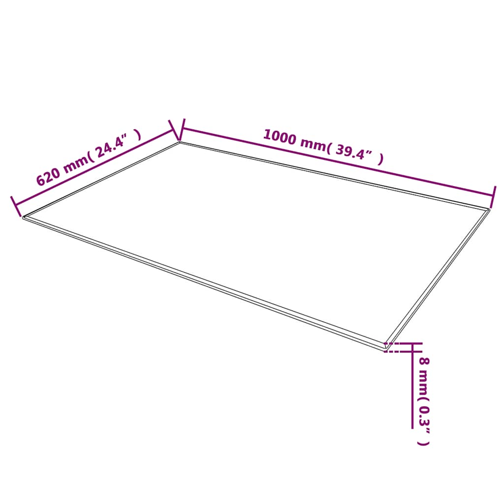Tempered Glass Table Top Rectangular 1000 x 620 mm