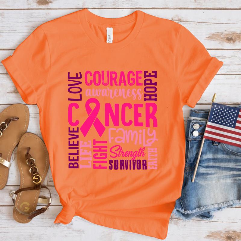 Hot Breast Cancer Awareness Cancer Letter Printed T Shirts Women Men Casual Short Sleeve Summer Tops