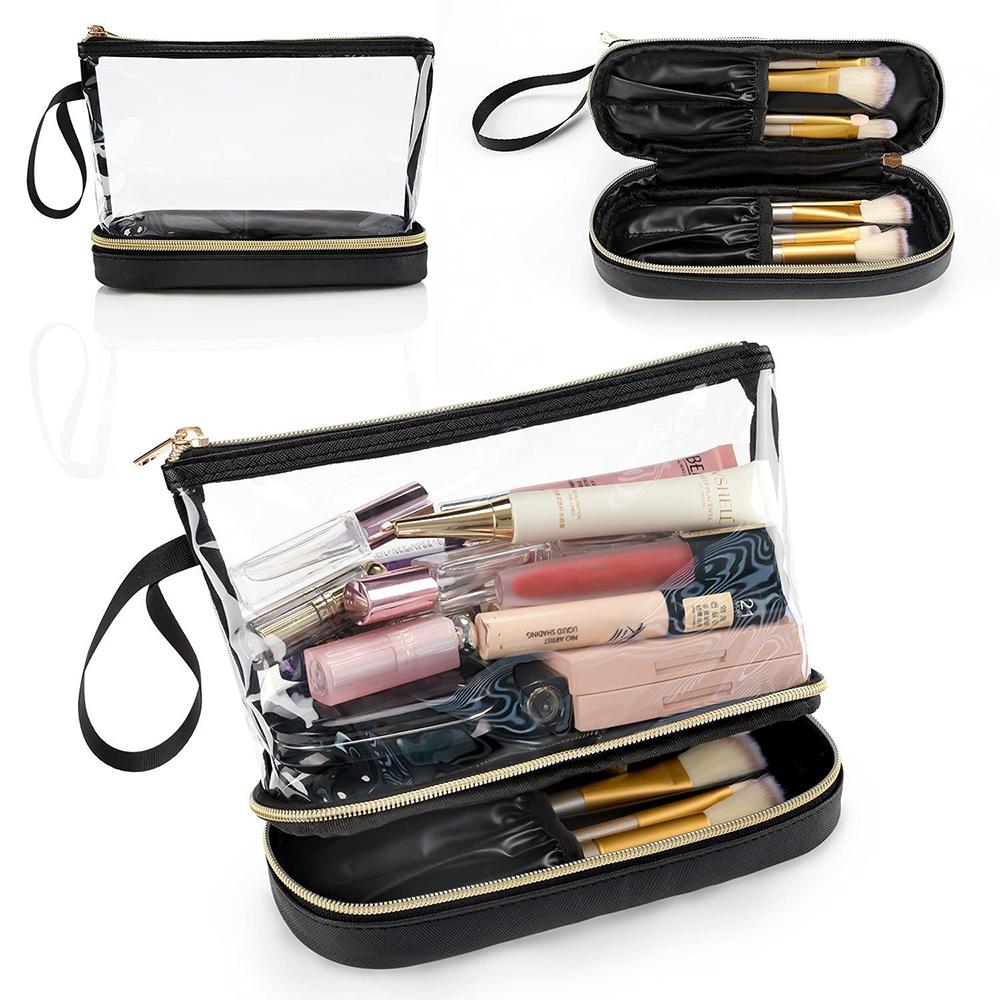 Transparent Storage Bag, Multifunctional Large Capacity Pvc Two-Layer Makeup Bag, Portable Travel Dry Wet Separation Wash Bag