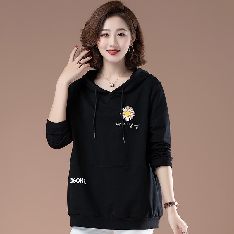 Women's Plus Velvet Hooded Sweatshirt: 2025 Autumn/Winter Loose Fit for Middle-Aged Moms (40+).