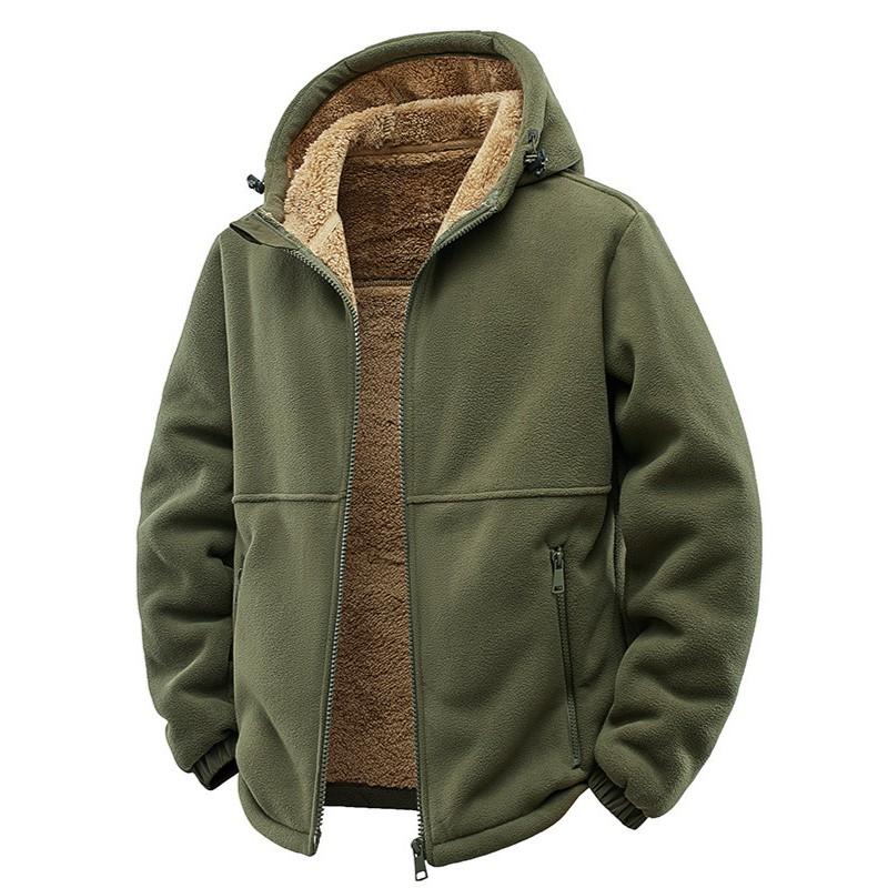 Mens Hooded Fleece Coat Thick Warm Loose Casual Winter Jacket