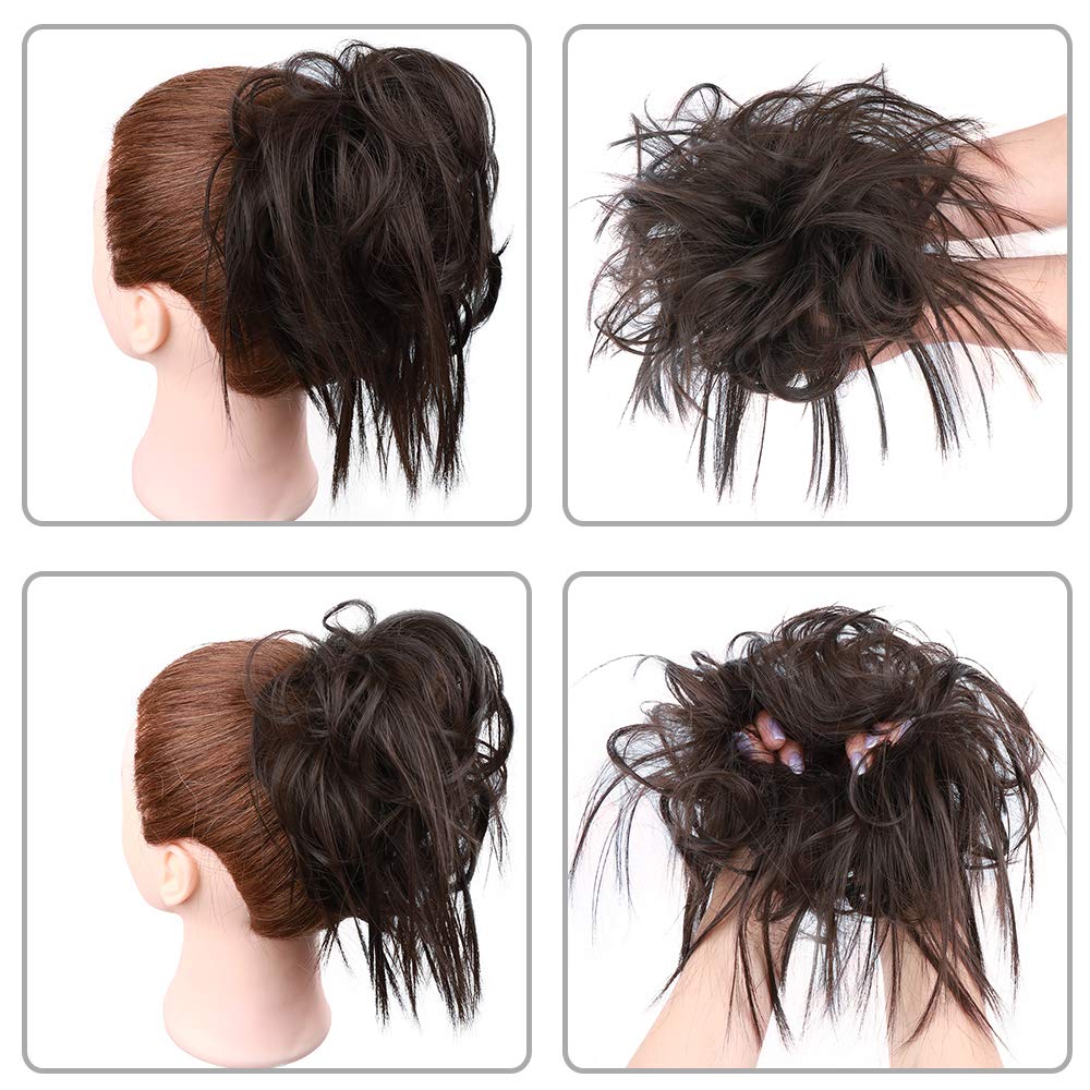 Tousled Updo Messy Bun Ponytail With Elastic Rubber Band Synthetic Scrunchies Hairpieces for Women