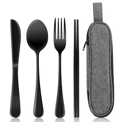 Set di Posate in Acciaio Inossidabile 4 Pezzi Stoviglie Retrò Forchetta Cucchiaio Bacchette Coltello
