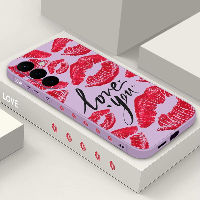 

Мягкий чехол для телефона TPU с принтом губ для Samsung S25 Ultra S24 FE S23 S22 A16 A36 A55 A35 A06 A25, защитный чехол для объектива со шнурком, тонкий противоударный матовый бампер Samsung S25 Ultra светло-фиолетовый