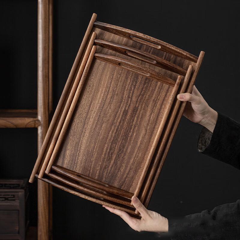 Solid Walnut Wood Rectangular Serving Tray with Handles