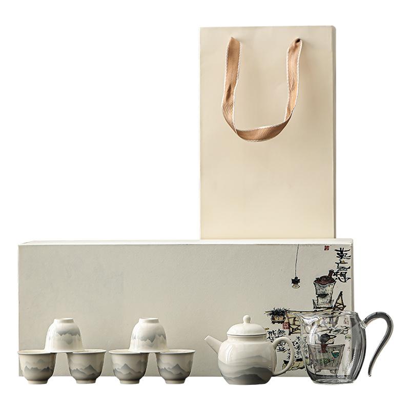 Ceramic grass and wood ash teapot, teacup, kung fu tea set, household gifts for customers, high-end gifts for business companies